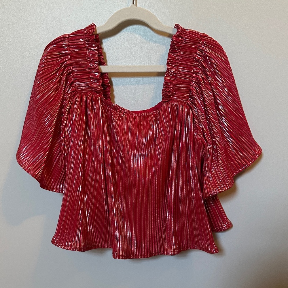 QUEEN OF SPARKLES Red Shimmer Kids Blouse size girl 2XL